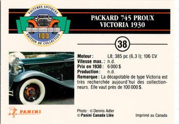 1992 Panini Antique Cars French Version #38 Packard 745 Proux Victoria 1930 Back