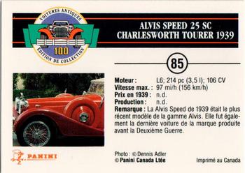 1992 Panini Antique Cars French Version #85 Alvis Speed 25 SC Charlesworth Tourer 1939 Back