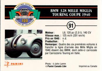 1992 Panini Antique Cars French Version #91 BMW 328 Mille Miglia Touring Coupe 1940 Back