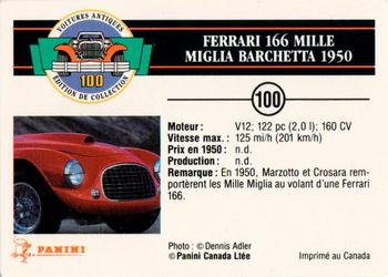 1992 Panini Antique Cars French Version #100 Ferrari 166 Mille Miglia Barchetta 1950 Back