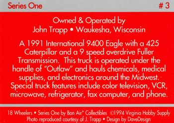 1994-95 Bon Air 18 Wheelers #3 John Trapp - 1991 International 9400 Eagle/ 425 Cat Back