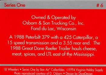 1994-95 Bon Air 18 Wheelers #6 Osborn & Son Trucking Co., Inc - 1988 Peterbilt 379/ 425 Cat Back