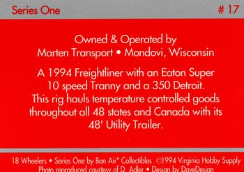 1994-95 Bon Air 18 Wheelers #17 Marten Transport - 1994 Freightliner/ 350 Detroit Back