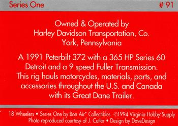 1994-95 Bon Air 18 Wheelers #91 Harley Davidson Transportation, Co - 1991 Peterbilt 372/ 365 Detroit Series 60 Back