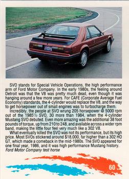 1992 Performance Years Mustang Cards #60 '85-1/2 Mustang SVO Back