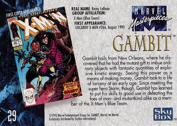 1992 SkyBox Marvel Masterpieces #29 Gambit Back