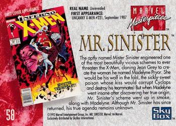 1992 SkyBox Marvel Masterpieces #58 Mr. Sinister Back