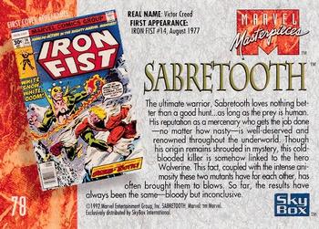 1992 SkyBox Marvel Masterpieces #78 Sabretooth Back