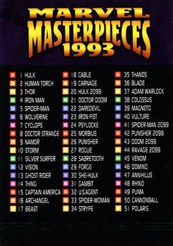 1993 SkyBox Marvel Masterpieces #90 Checklist Front