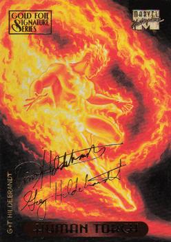 1994 Fleer Marvel Masterpieces Hildebrandt Brothers - Gold Foil Signature #52 Human Torch Front