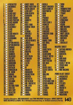 1994 Fleer Marvel Masterpieces Hildebrandt Brothers - Gold Foil Signature #140 Checklist Back