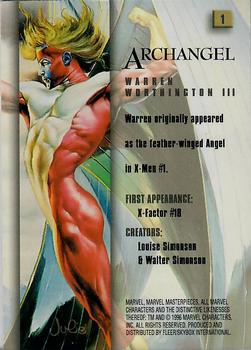 1996 Fleer/SkyBox Marvel Masterpieces #1 Archangel Back