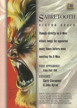 1996 Fleer/SkyBox Marvel Masterpieces #39 Sabretooth Back