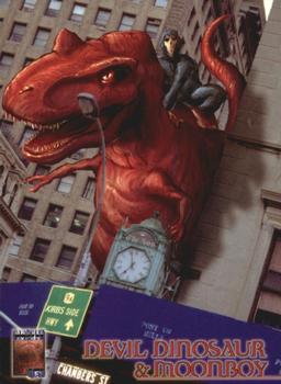 1997 Fleer/SkyBox Marvel Premium QFX #47 Devil Dinosaur & Moonboy Front