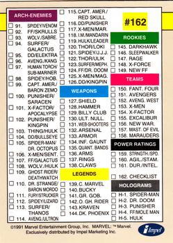 1991 Impel Marvel Universe II #162 Checklist Back