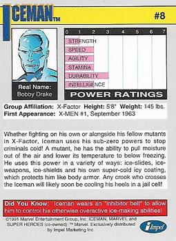 1991 Impel Marvel Universe II #8 Iceman Back