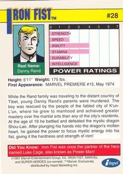 1991 Impel Marvel Universe II #28 Iron Fist Back