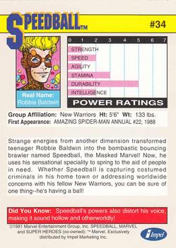1991 Impel Marvel Universe II #34 Speedball Back