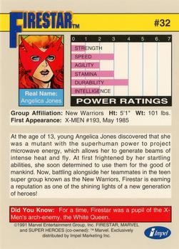 1991 Impel Marvel Universe II #32 Firestar Back
