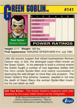 1991 Impel Marvel Universe II #141 Green Goblin Back