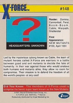 1991 Impel Marvel Universe II #148 X-Force Back