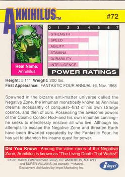 1991 Impel Marvel Universe II #72 Annihilus Back