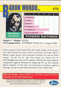 1991 Impel Marvel Universe II #76 Baron Mordo Back