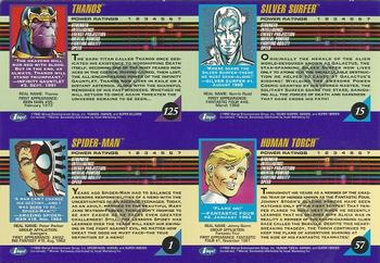 1992 Impel Marvel Universe #NNO Human Torch / Silver Surfer / Spider Man / Thanos Back