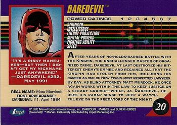 1992 Impel Marvel Universe #20 Daredevil Back