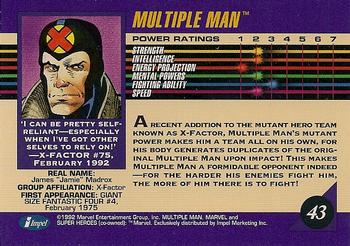 1992 Impel Marvel Universe #43 Multiple Man Back