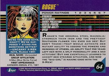 1992 Impel Marvel Universe #64 Rogue Back