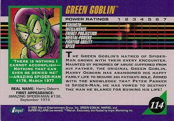 1992 Impel Marvel Universe #114 Green Goblin Back