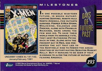 1992 Impel Marvel Universe #193 Days of Future Past Back