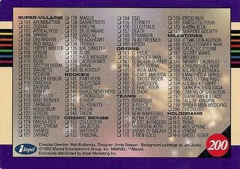 1992 Impel Marvel Universe #200 Checklist Back