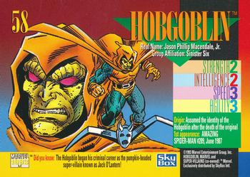 1993 SkyBox Marvel Universe #58 Hobgoblin Back