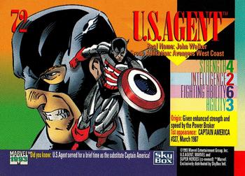 1993 SkyBox Marvel Universe #72 U.S. Agent Back