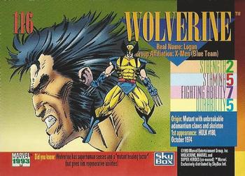 1993 SkyBox Marvel Universe #116 Wolverine Back