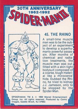 1992 Comic Images Spider-Man II: 30th Anniversary 1962-1992 #45 The Rhino Back