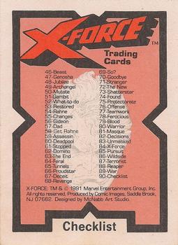 1991 Comic Images X-Force #90 Checklist Back