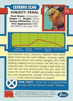 1992 Impel The Uncanny X-Men #16 Feral Back