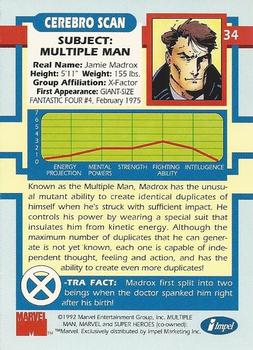 1992 Impel The Uncanny X-Men #34 Multiple Man Back