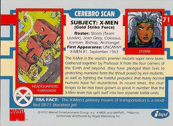 1992 Impel The Uncanny X-Men #71 X-Men (Gold Strike Force) Back