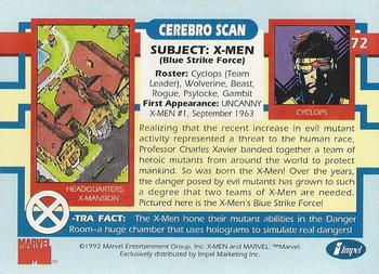 1992 Impel The Uncanny X-Men #72 X-Men (Blue Strike Force) Back