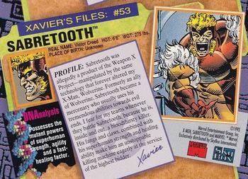 1993 SkyBox X-Men Series 2 #53 Sabretooth Back