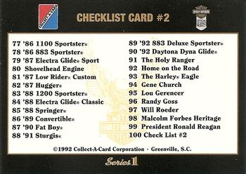 1992-93 Collect-A-Card Harley Davidson #100 Checklist Card #2: 51-100 Back