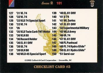 1992-93 Collect-A-Card Harley Davidson #101 Checklist Card #3: 101-150 Back