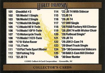 1992-93 Collect-A-Card Harley Davidson #101 Checklist Card #3: 101-150 Front