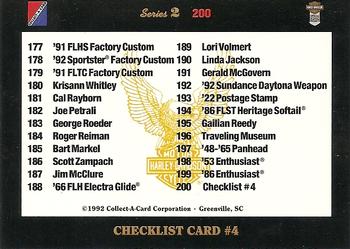 1992-93 Collect-A-Card Harley Davidson #200 Checklist Card #4: 151-200 Back