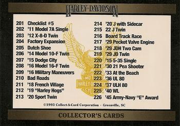 1992-93 Collect-A-Card Harley Davidson #201 Checklist Card #5: 201-250 Front