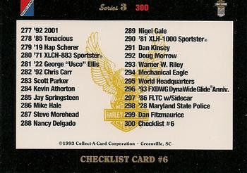 1992-93 Collect-A-Card Harley Davidson #300 Checklist Card #6: 251-300 Back